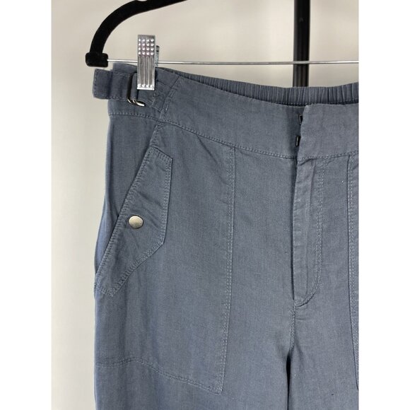 Athleta Voyager  Granite Blue 100% Linen Elastic Waist Crop Pant Size 6 - Picture 3 of 8